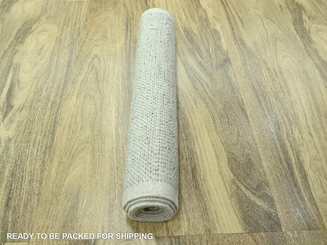 2'6" x 8'1" New Hand Knotted Grey Wool Runner Oriental Rug - MOA10276757