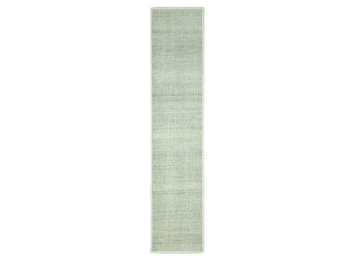 2'7" x 10'3" New Hand Knotted Grey Wool Runner Oriental Rug - MOA10276758