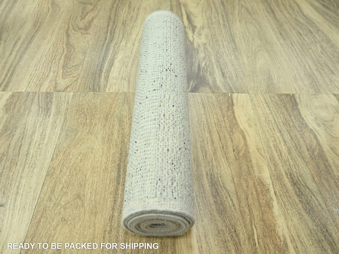 2'7" x 10'3" New Hand Knotted Grey Wool Runner Oriental Rug - MOA10276758