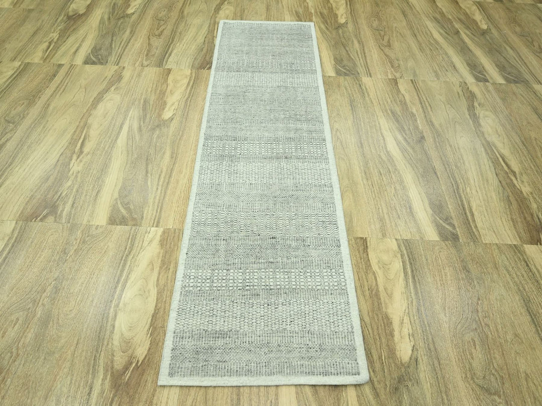 2'7" x 8'1" New Hand Knotted Grey Wool Runner Oriental Rug - MOA10276759