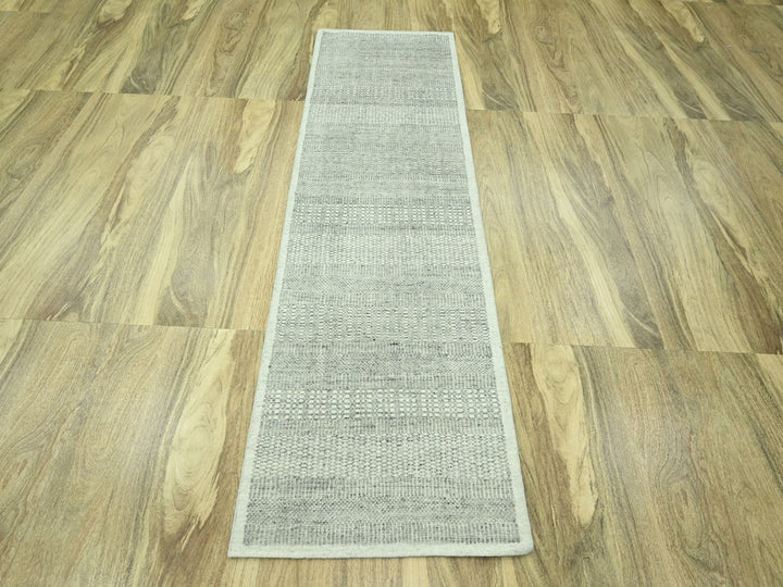 2'7" x 8'1" New Hand Knotted Grey Wool Runner Oriental Rug - MOA10276759