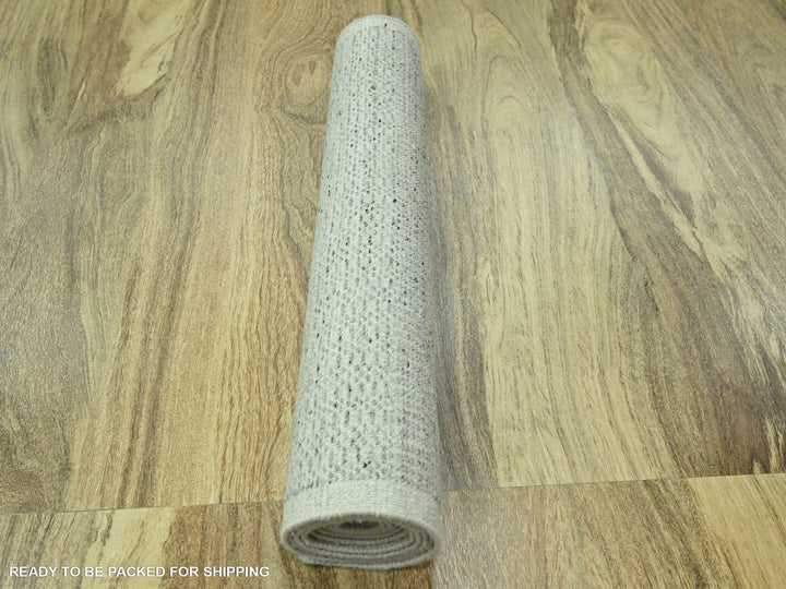 2'7" x 8'1" New Hand Knotted Grey Wool Runner Oriental Rug - MOA10276759
