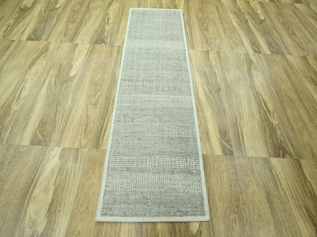 2'7" x 8'1" New Hand Knotted Grey Wool Runner Oriental Rug - MOA10276760