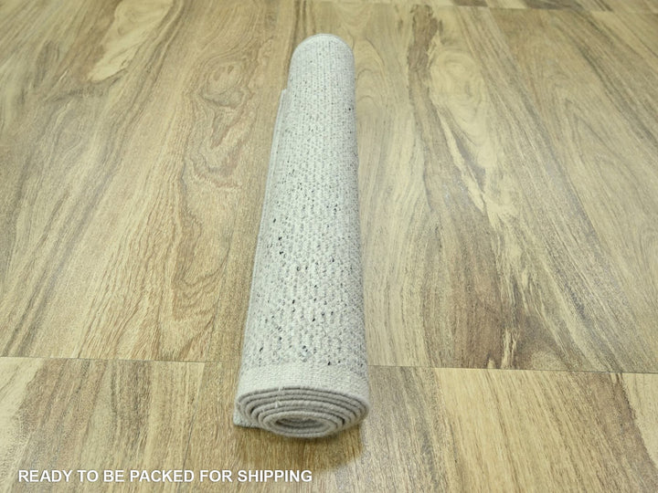 2'7" x 8'1" New Hand Knotted Grey Wool Runner Oriental Rug - MOA10276760