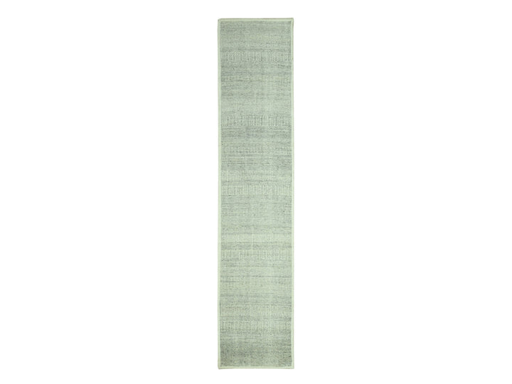 2'7" x 12'1" New Hand Knotted Grey Wool Runner Oriental Rug - MOA10276761
