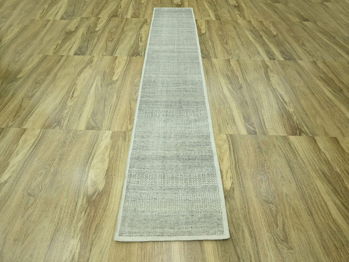 2'7" x 12'1" New Hand Knotted Grey Wool Runner Oriental Rug - MOA10276761