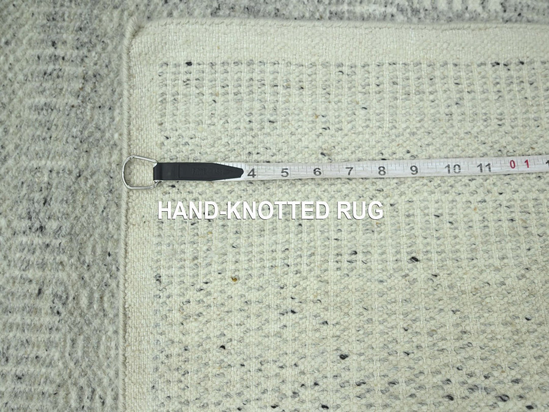 2'7" x 12'1" New Hand Knotted Grey Wool Runner Oriental Rug - MOA10276761