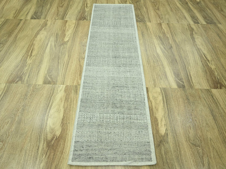2'6" x 8'1" New Hand Knotted Grey Wool Runner Oriental Rug - MOA10276762