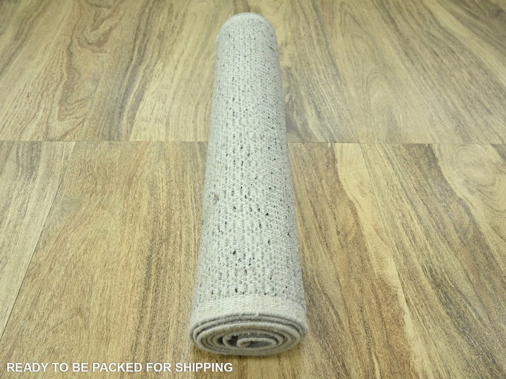 2'6" x 8'1" New Hand Knotted Grey Wool Runner Oriental Rug - MOA10276762