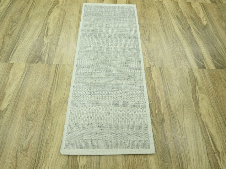 2'8" x 6'3" New Hand Knotted Grey Wool Runner Oriental Rug - MOA10276763