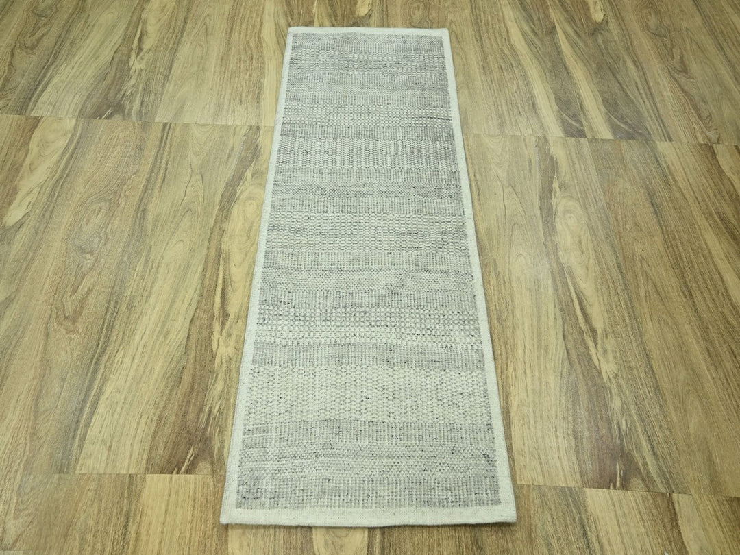 2'7" x 6'4" New Hand Knotted Grey Wool Runner Oriental Rug - MOA10276764