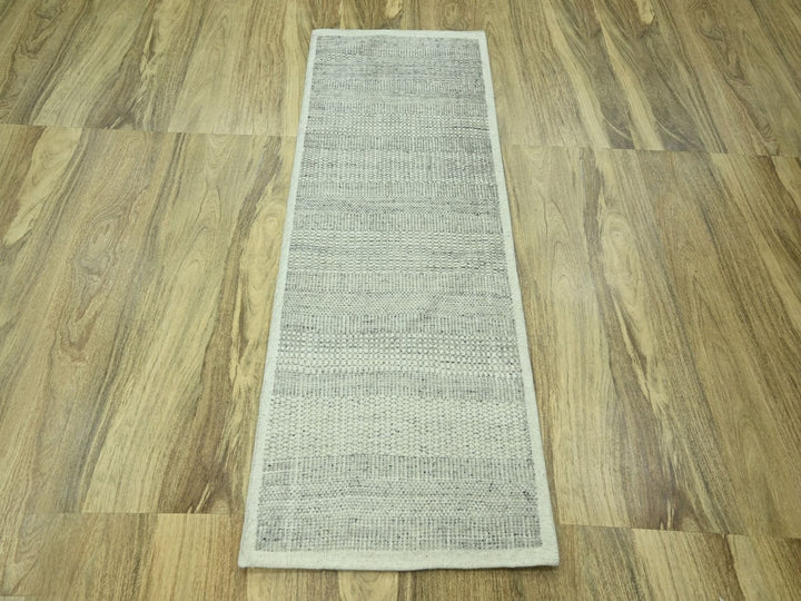 2'7" x 6'4" New Hand Knotted Grey Wool Runner Oriental Rug - MOA10276764