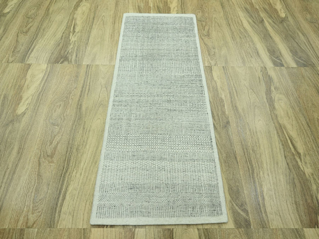 2'7" x 6'3" New Hand Knotted Grey Wool Runner Oriental Rug - MOA10276765