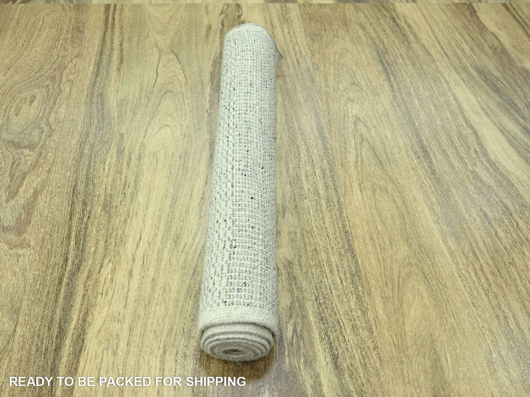 2'7" x 6'3" New Hand Knotted Grey Wool Runner Oriental Rug - MOA10276765