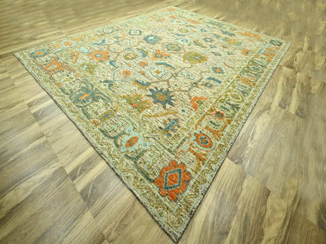 12'1" x 14'10" New Hand Knotted Beige Wool Rectangle Oriental Rug - MOA10276767