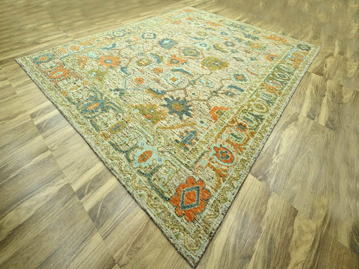 12'1" x 14'10" New Hand Knotted Beige Wool Rectangle Oriental Rug - MOA10276767