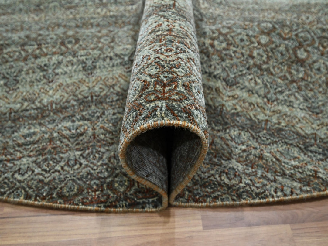 10'0" x 10'0" New Hand Knotted Grey Wool Round Oriental Rug - MOA10276788