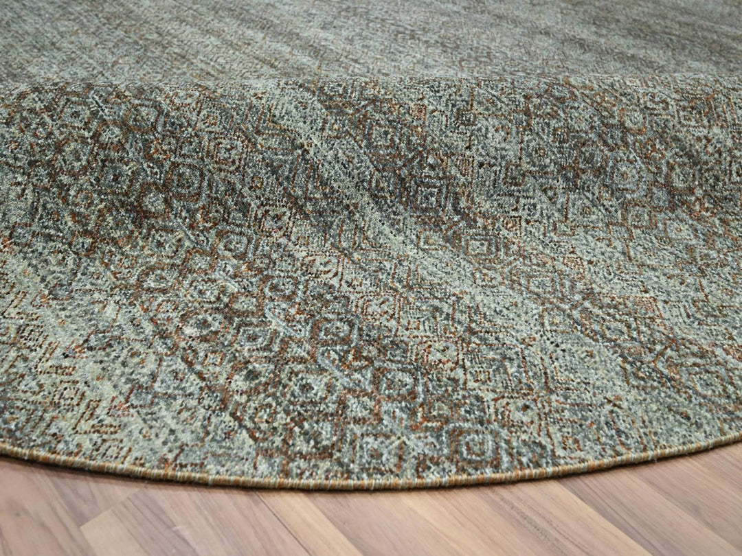 10'0" x 10'0" New Hand Knotted Grey Wool Round Oriental Rug - MOA10276788