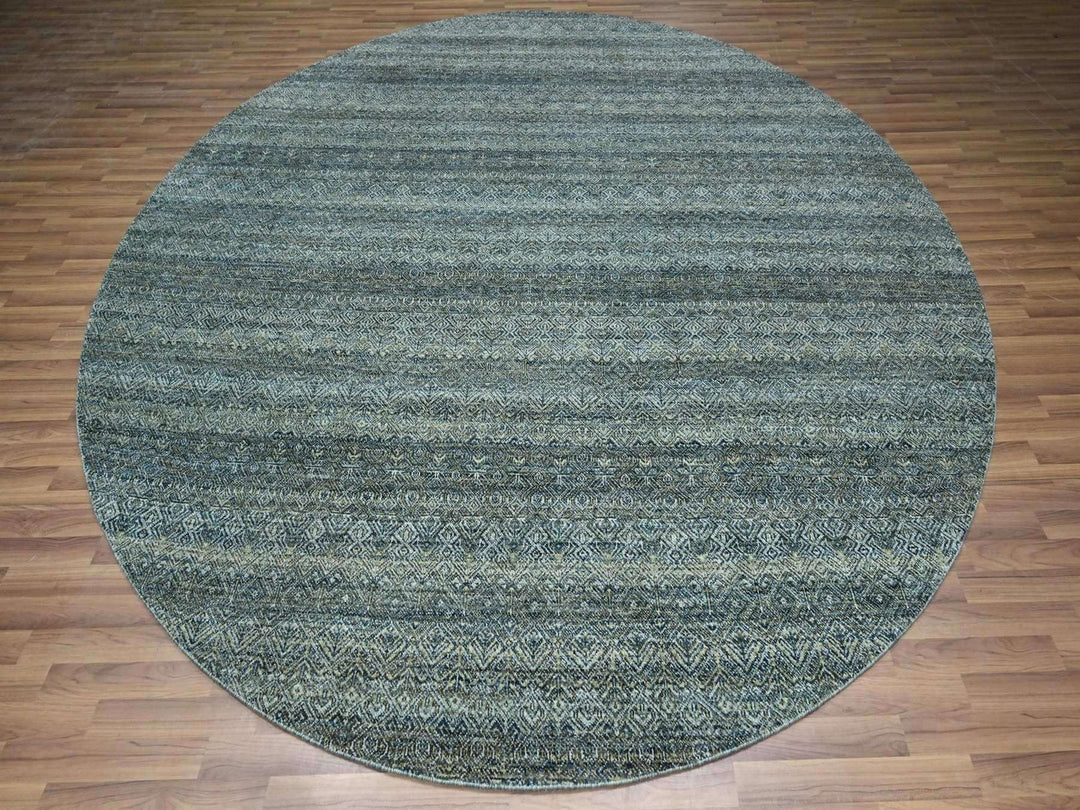 10'0" x 10'0" New Hand Knotted Blue Wool Round Oriental Rug - MOA10276789