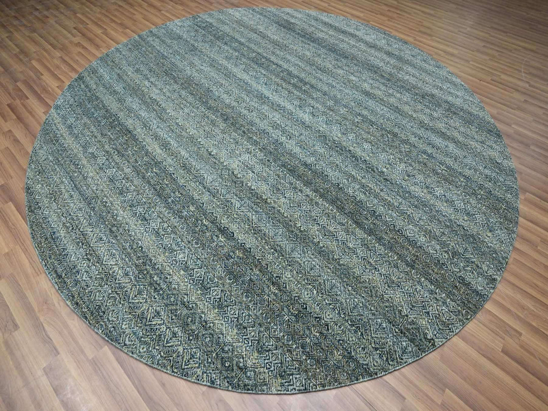 10'0" x 10'0" New Hand Knotted Blue Wool Round Oriental Rug - MOA10276789