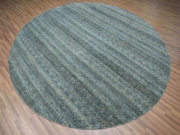 10'0" x 10'0" New Hand Knotted Blue Wool Round Oriental Rug - MOA10276789