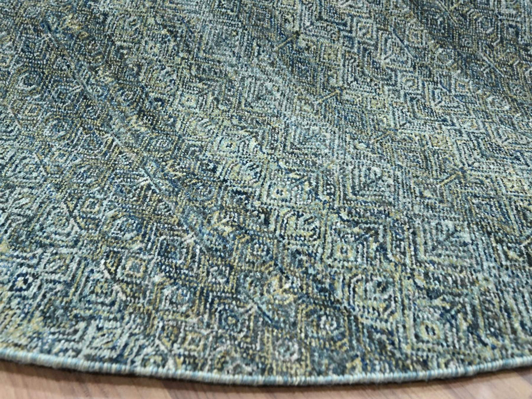 10'0" x 10'0" New Hand Knotted Blue Wool Round Oriental Rug - MOA10276789