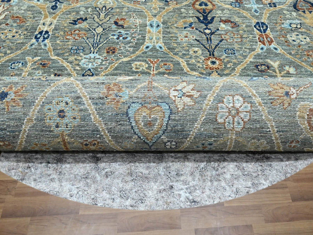 11'10" x 11'10" New Hand Knotted Green Wool Round Oriental Rug - MOA10276790