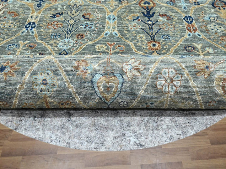 11'10" x 11'10" New Hand Knotted Green Wool Round Oriental Rug - MOA10276790