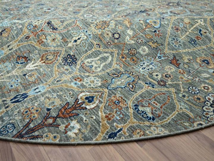 11'10" x 11'10" New Hand Knotted Green Wool Round Oriental Rug - MOA10276790