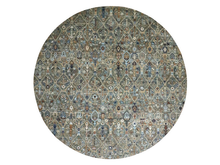 9'10" x 9'10" New Hand Knotted Green Wool Round Oriental Rug - MOA10276791