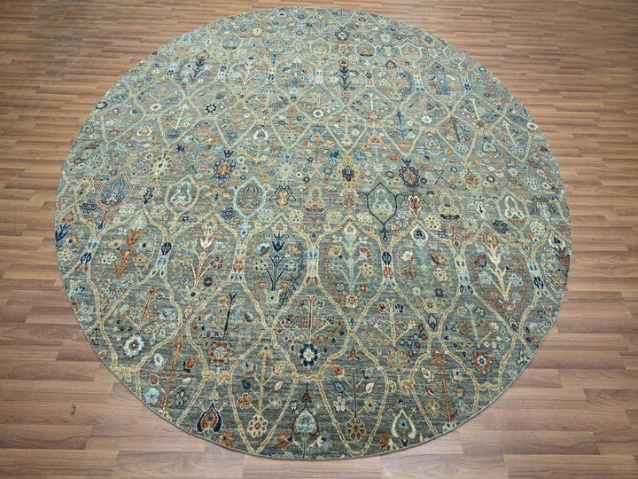 9'10" x 9'10" New Hand Knotted Green Wool Round Oriental Rug - MOA10276791