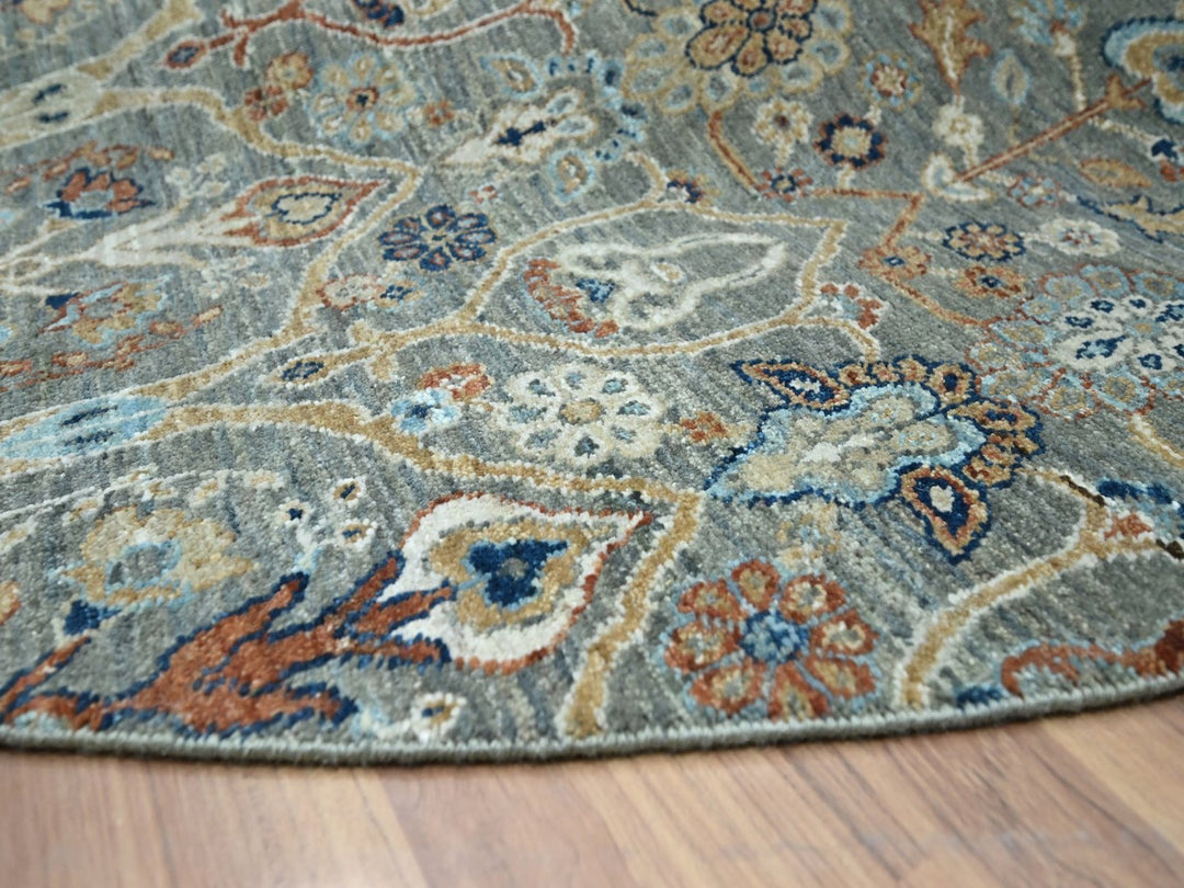 9'10" x 9'10" New Hand Knotted Green Wool Round Oriental Rug - MOA10276791