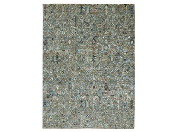 8'10" x 11'11" New Hand Knotted Green Wool Rectangle Oriental Rug - MOA10276792