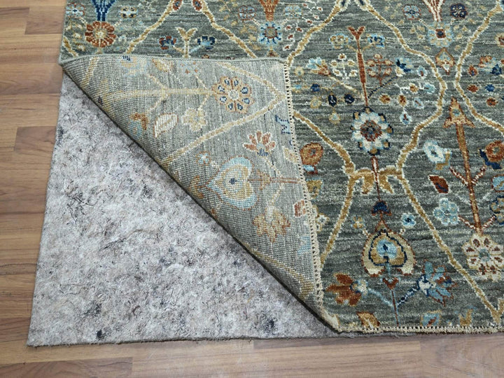 8'10" x 11'11" New Hand Knotted Green Wool Rectangle Oriental Rug - MOA10276792