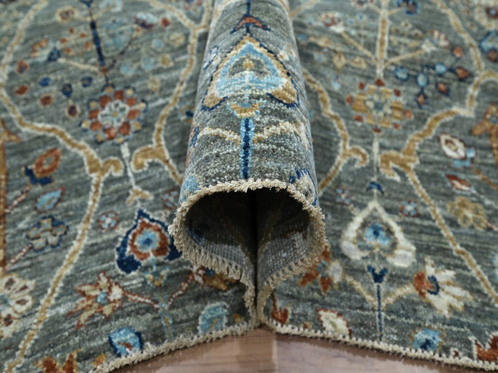 8'10" x 11'11" New Hand Knotted Green Wool Rectangle Oriental Rug - MOA10276792