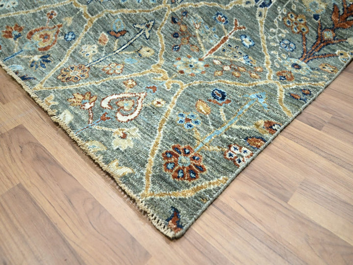 8'10" x 11'11" New Hand Knotted Green Wool Rectangle Oriental Rug - MOA10276792