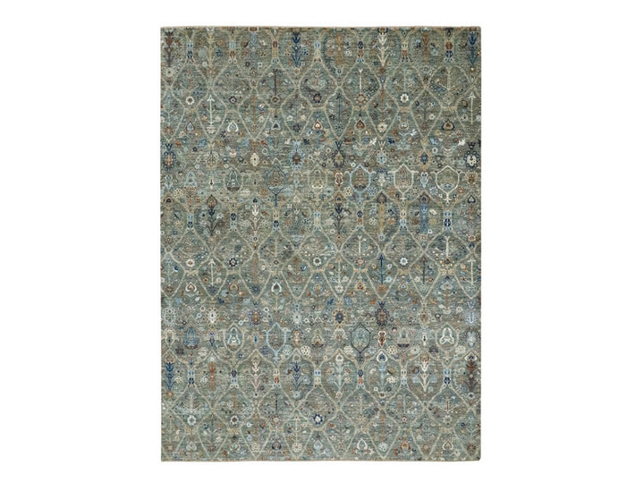 9'1" x 12'0" New Hand Knotted Green Wool Rectangle Oriental Rug - MOA10276793