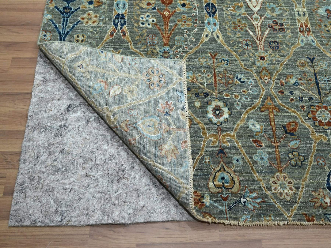 9'1" x 12'0" New Hand Knotted Green Wool Rectangle Oriental Rug - MOA10276793