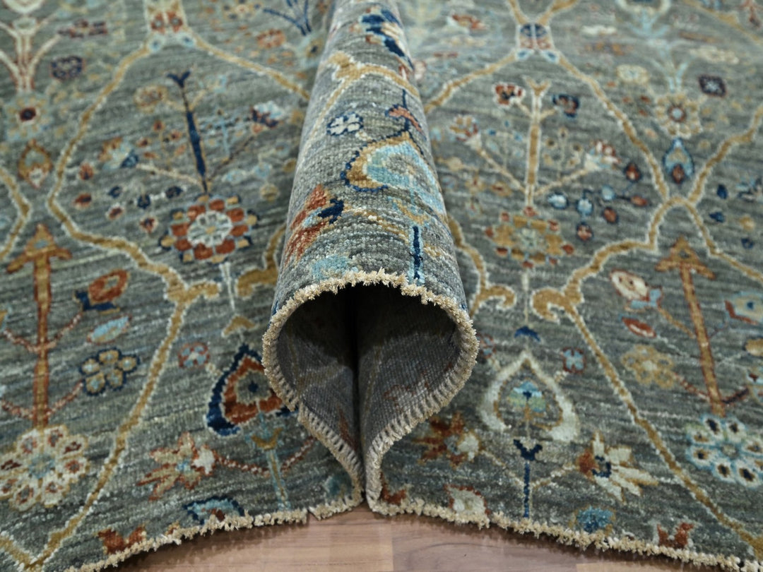9'1" x 12'0" New Hand Knotted Green Wool Rectangle Oriental Rug - MOA10276793