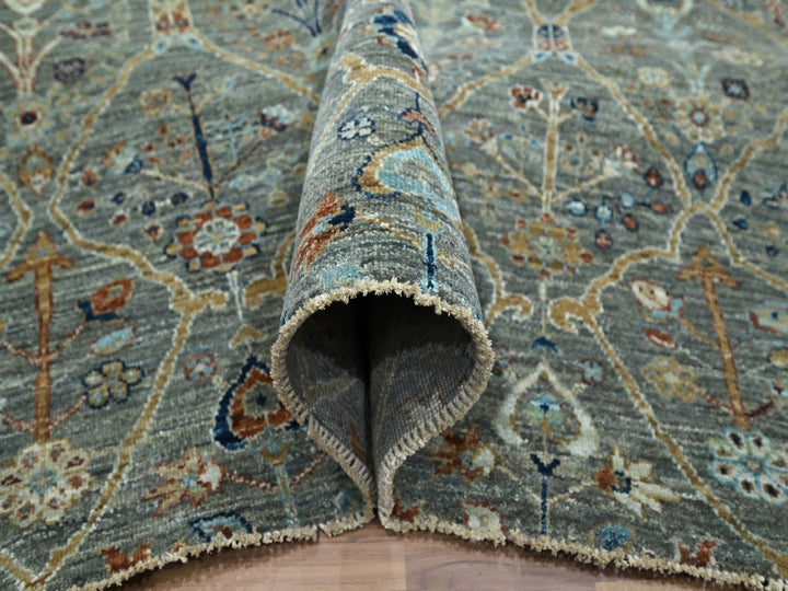 9'1" x 12'0" New Hand Knotted Green Wool Rectangle Oriental Rug - MOA10276793