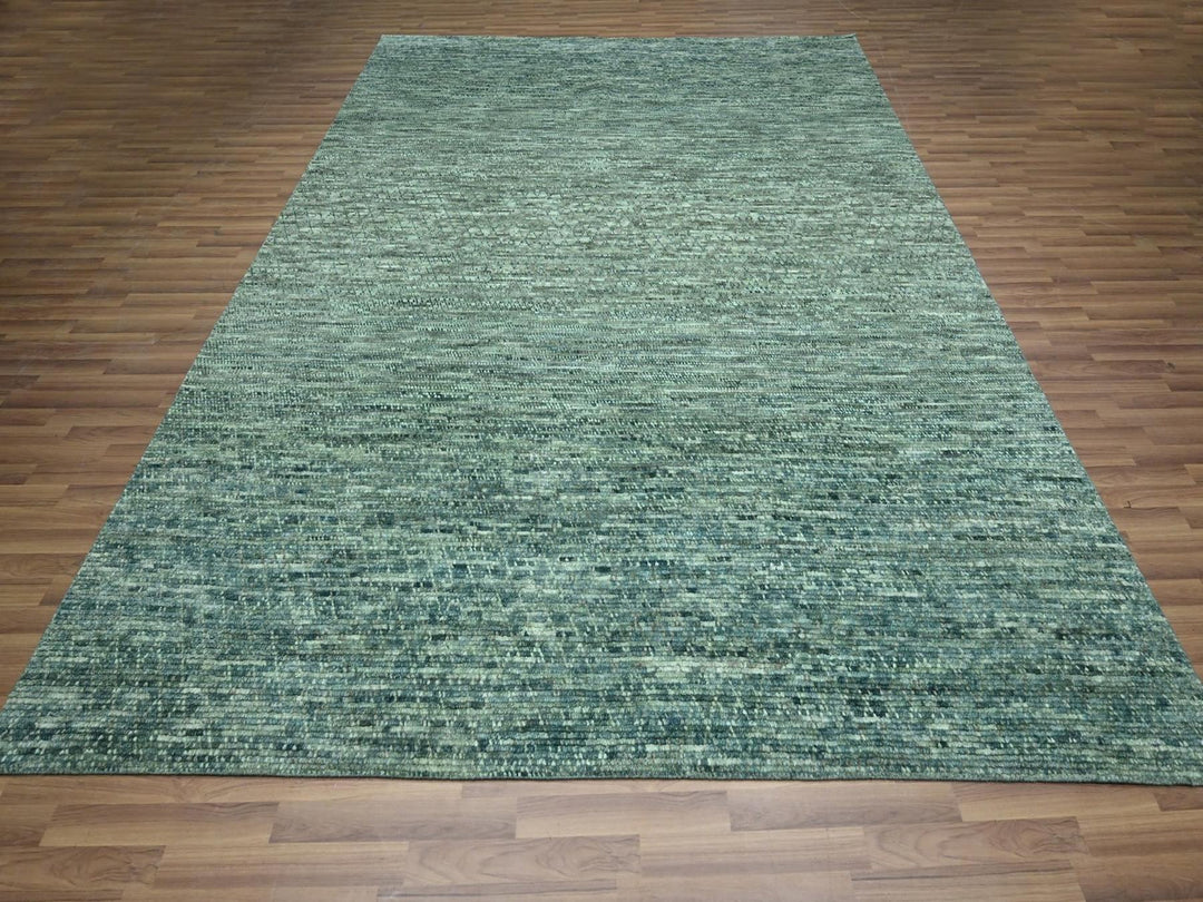 9'4" x 11'9" New Hand Knotted Green Wool Rectangle Oriental Rug - MOA10276795