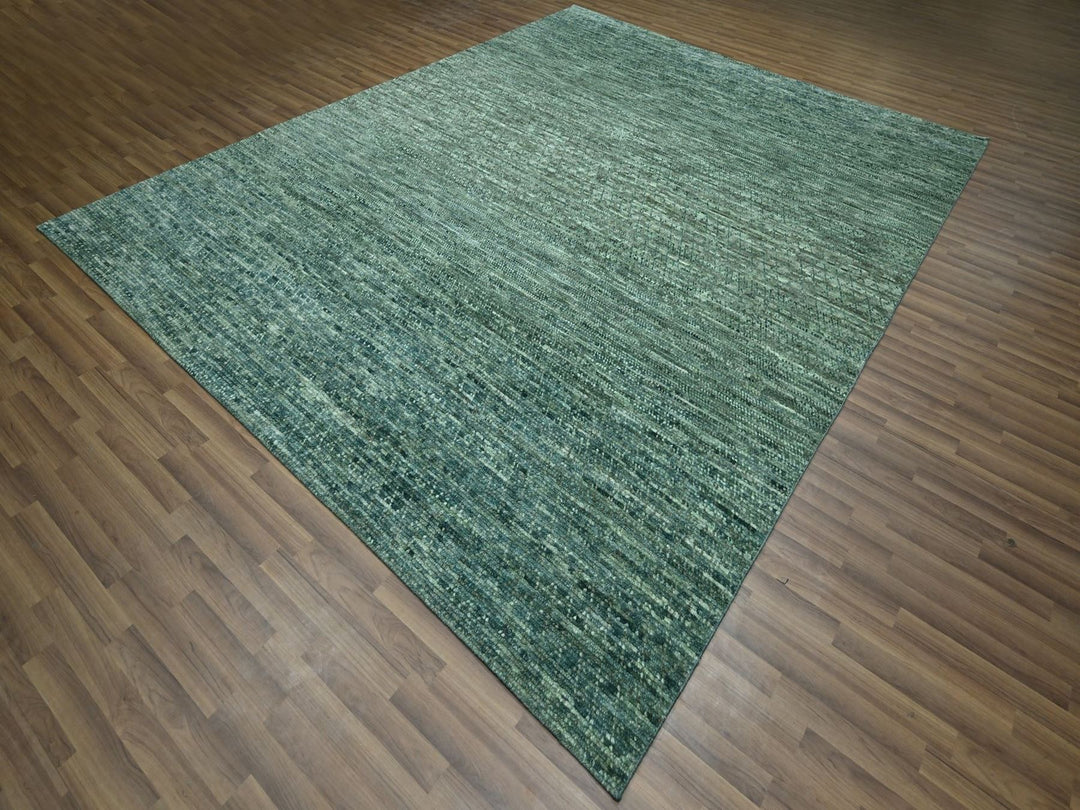 9'4" x 11'9" New Hand Knotted Green Wool Rectangle Oriental Rug - MOA10276795