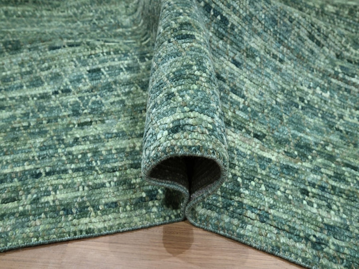 9'4" x 11'9" New Hand Knotted Green Wool Rectangle Oriental Rug - MOA10276795