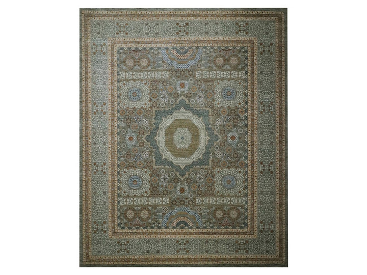 12'2" x 15'0" New Hand Knotted Green Wool Rectangle Oriental Rug - MOA10276798
