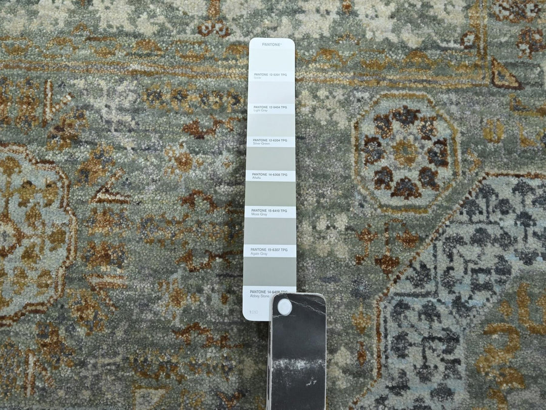 12'2" x 15'0" New Hand Knotted Green Wool Rectangle Oriental Rug - MOA10276798
