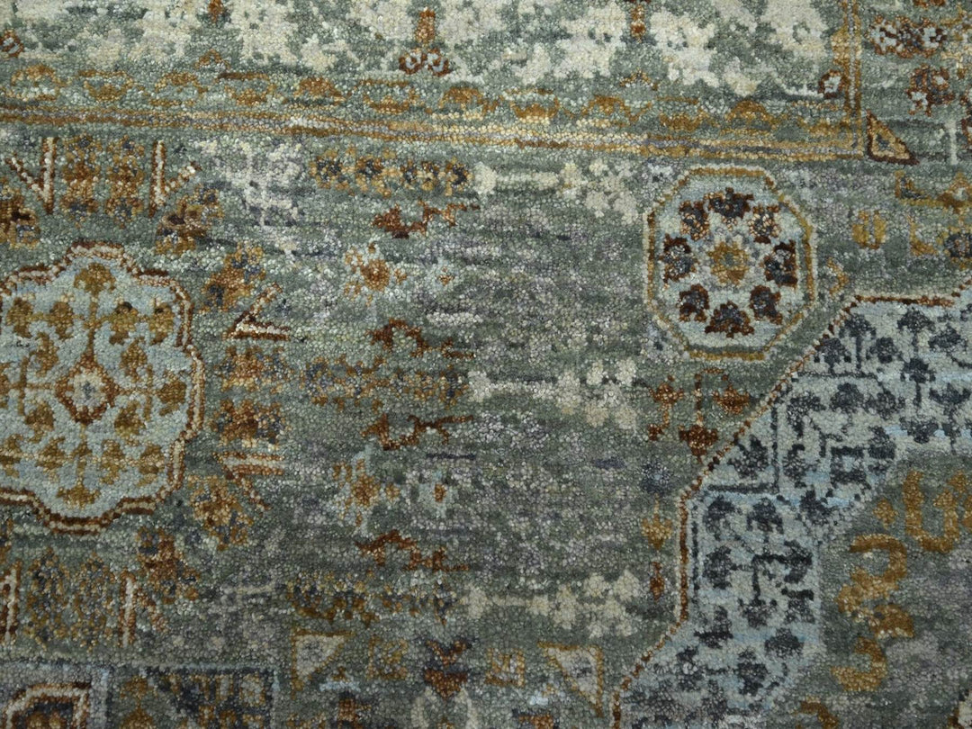 12'2" x 15'0" New Hand Knotted Green Wool Rectangle Oriental Rug - MOA10276798