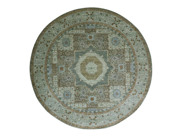 11'11" x 12'0" New Hand Knotted Green Wool Round Oriental Rug - MOA10276799