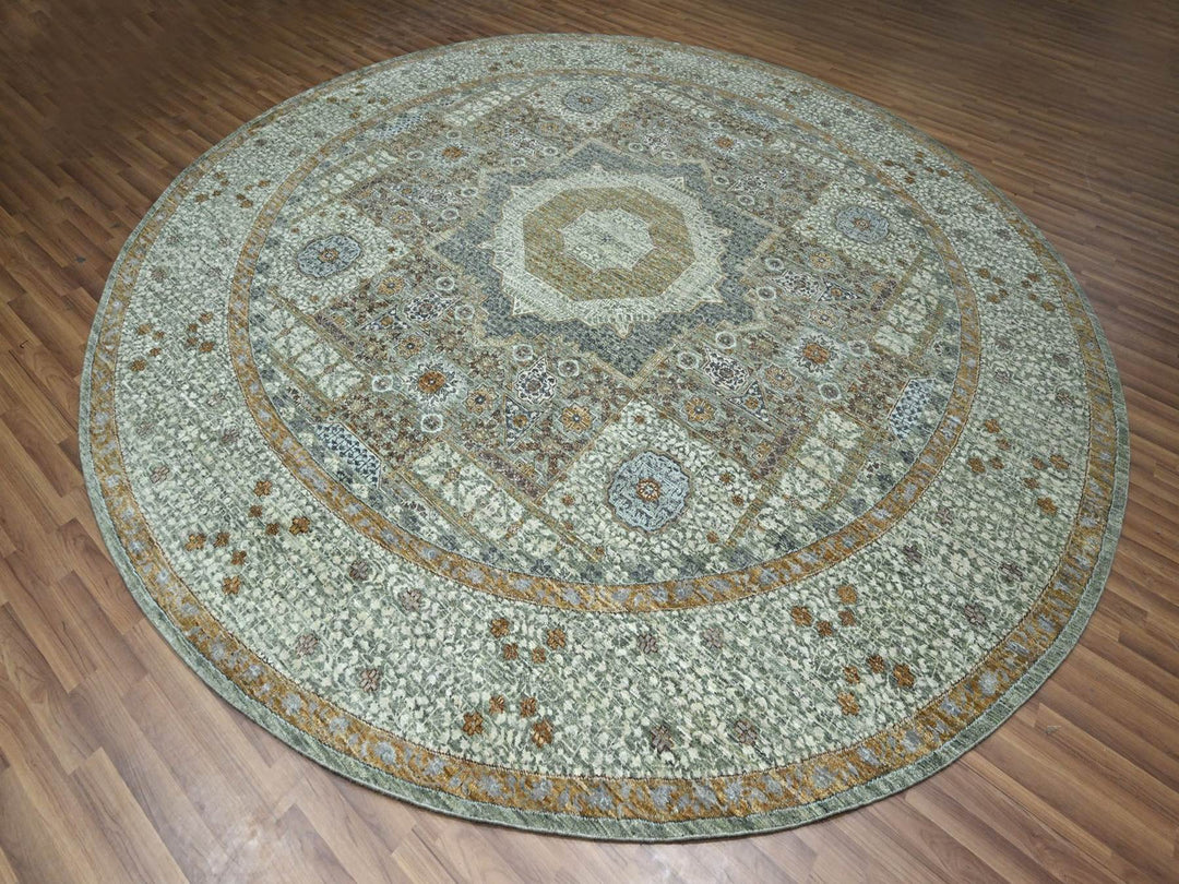 11'11" x 12'0" New Hand Knotted Green Wool Round Oriental Rug - MOA10276799