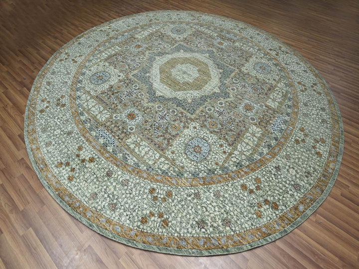11'11" x 12'0" New Hand Knotted Green Wool Round Oriental Rug - MOA10276799