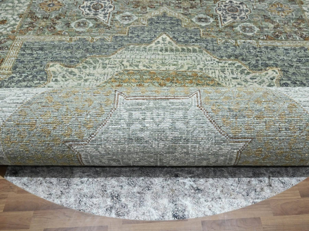 11'11" x 12'0" New Hand Knotted Green Wool Round Oriental Rug - MOA10276799
